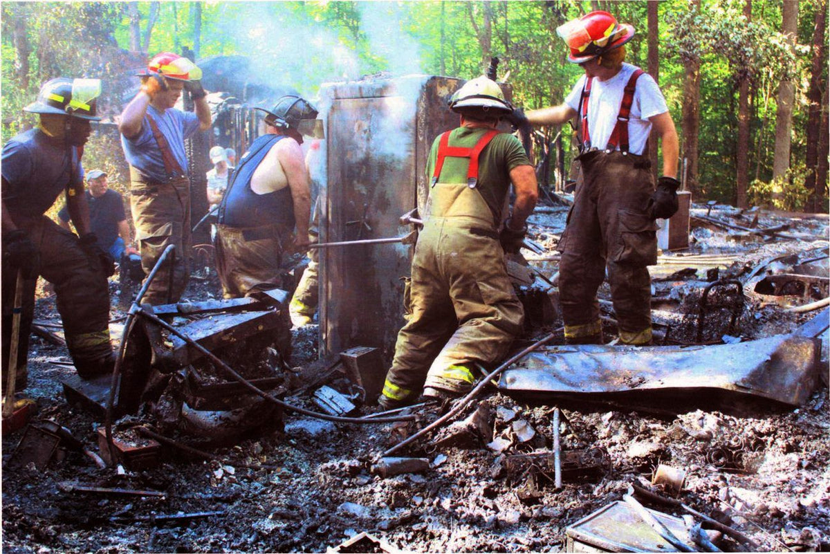 Cannon safe remains standing amidst the rubble from a house fire