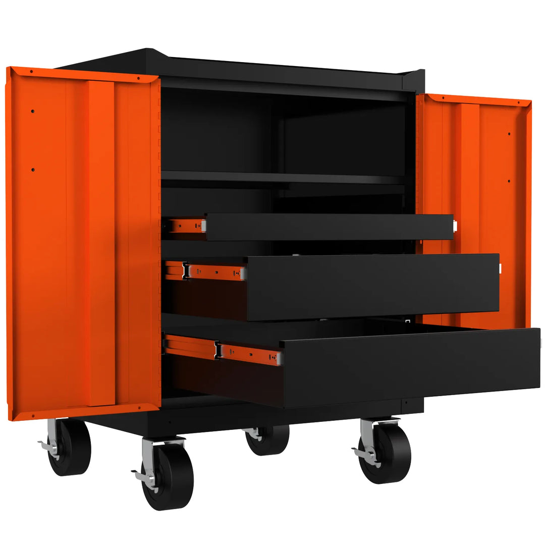 Modular garage cabinets w/Drawer - Black Body w/ Orange Door (CJ)
