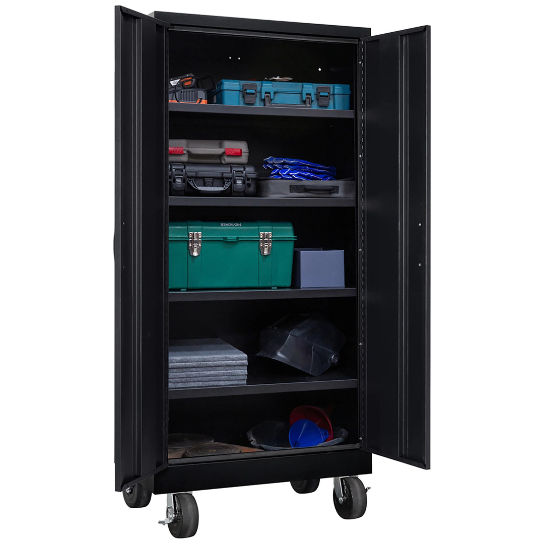 Stack-On Tall Steel Storage Locker – 4 Shelves, Rolling Cabinet