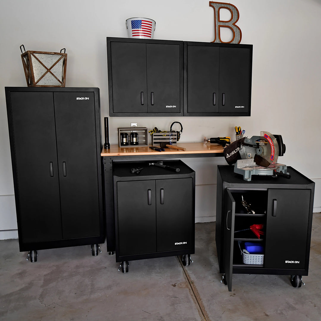 Stack-On Tall Steel Storage Locker – 4 Shelves, Rolling Cabinet